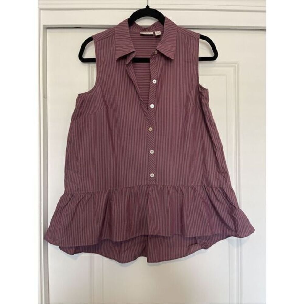 LOGO LORI GOLDSTEIN Womens Sz XS Vertical Stripes Sleeveless Bottom Ruffle